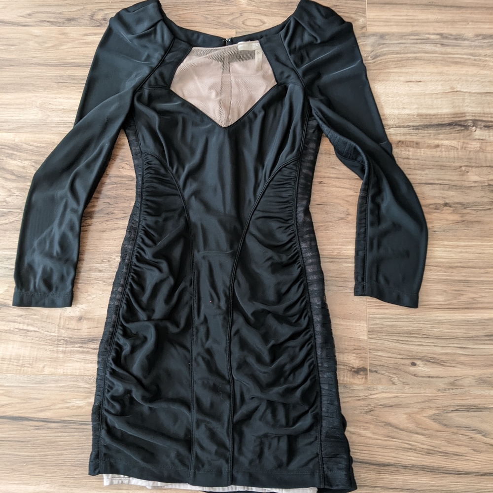 BCBG Nude Cut Out Long Sleeve Mini Dress